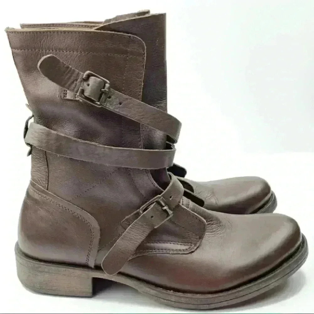 Dina true womens mid calf moto boots size 7 brown leather - Picture 10 of 10